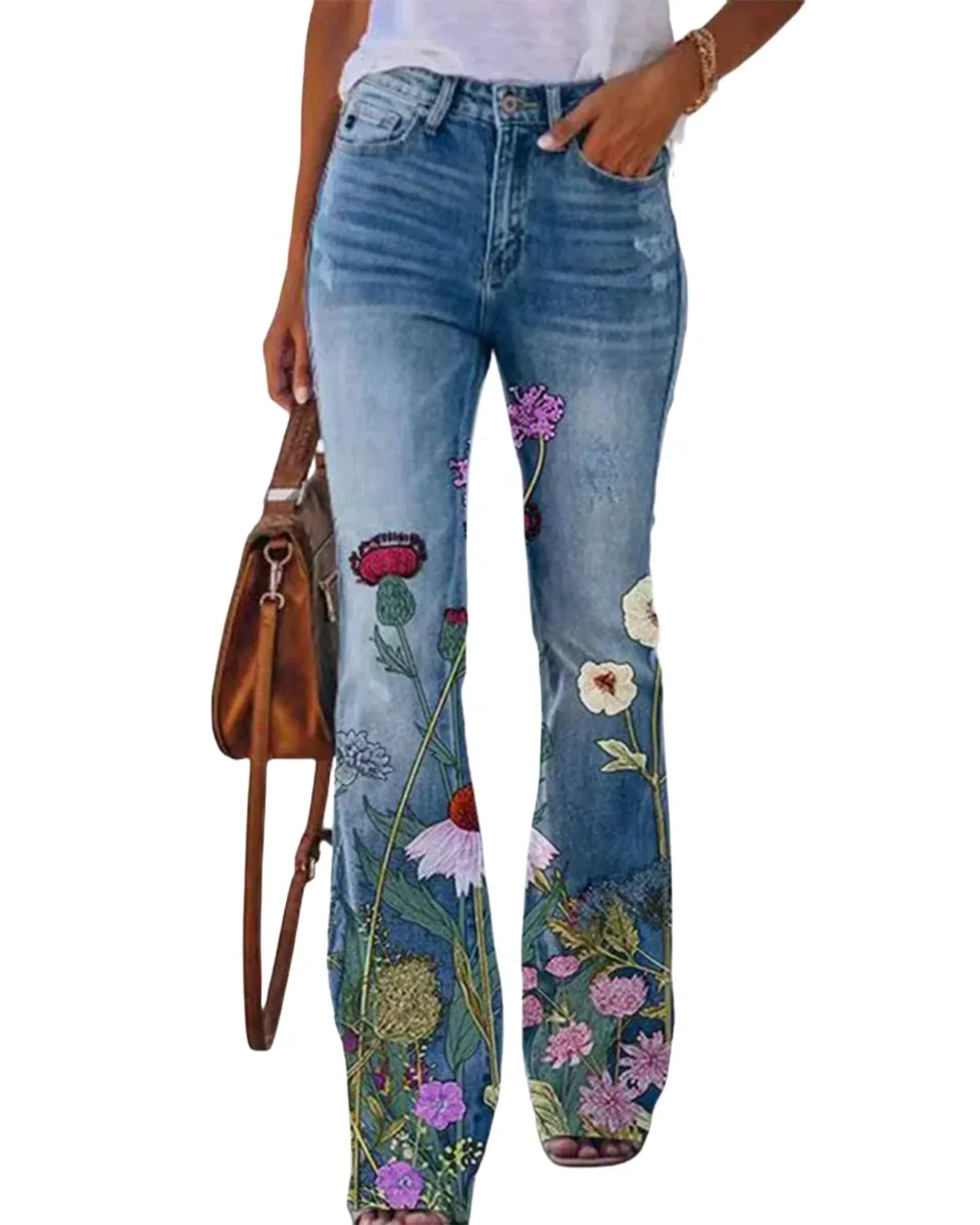 AROSA| Damen Jeans mit Blumenmuster und hohem Bund für Arbeit & Freizeit