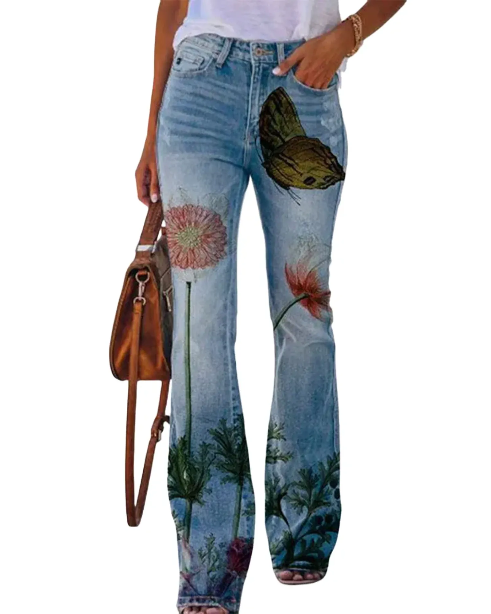 AROSA| Damen Jeans mit Blumenmuster und hohem Bund für Arbeit & Freizeit