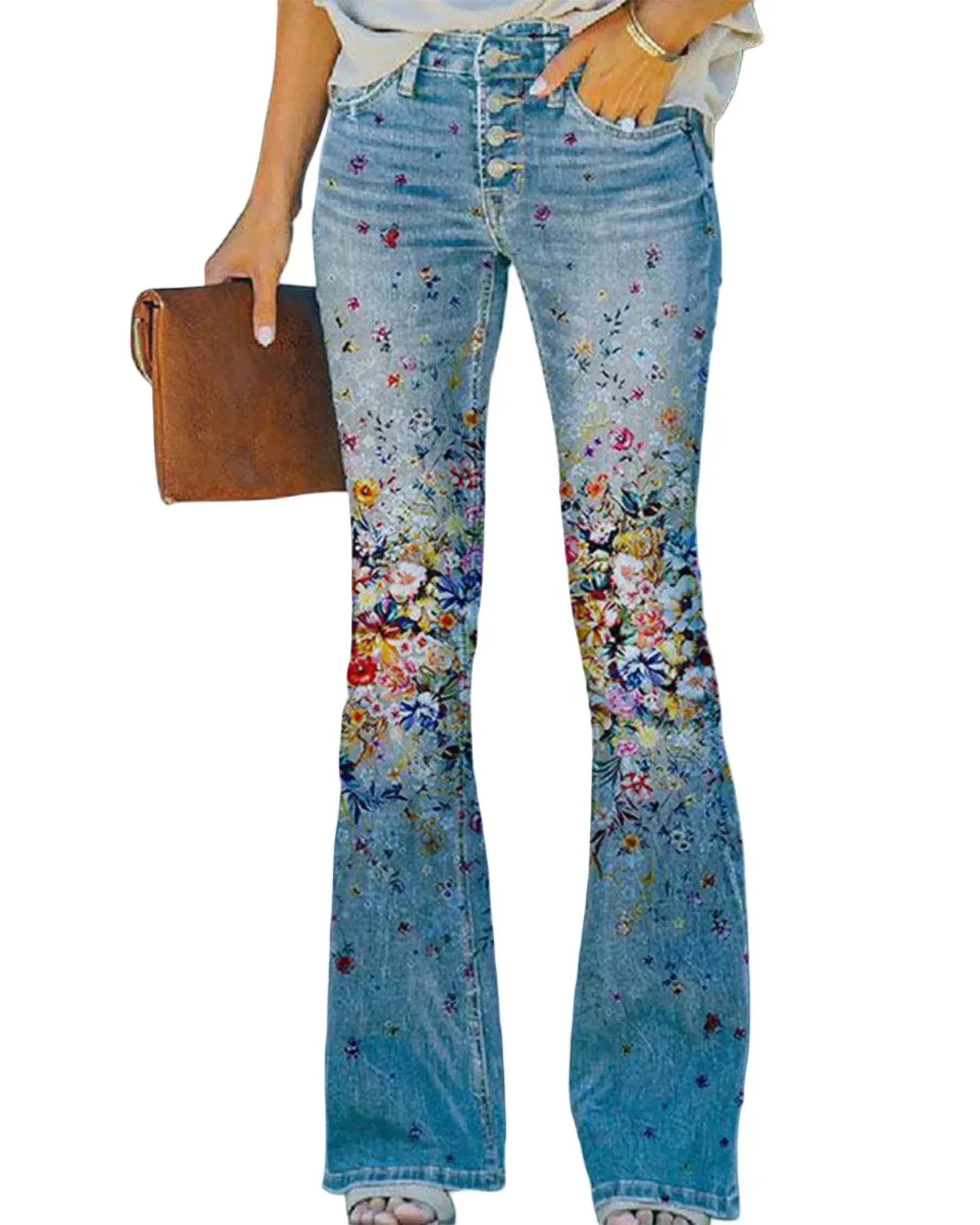 AROSA| Damen Jeans mit Blumenmuster und hohem Bund für Arbeit & Freizeit