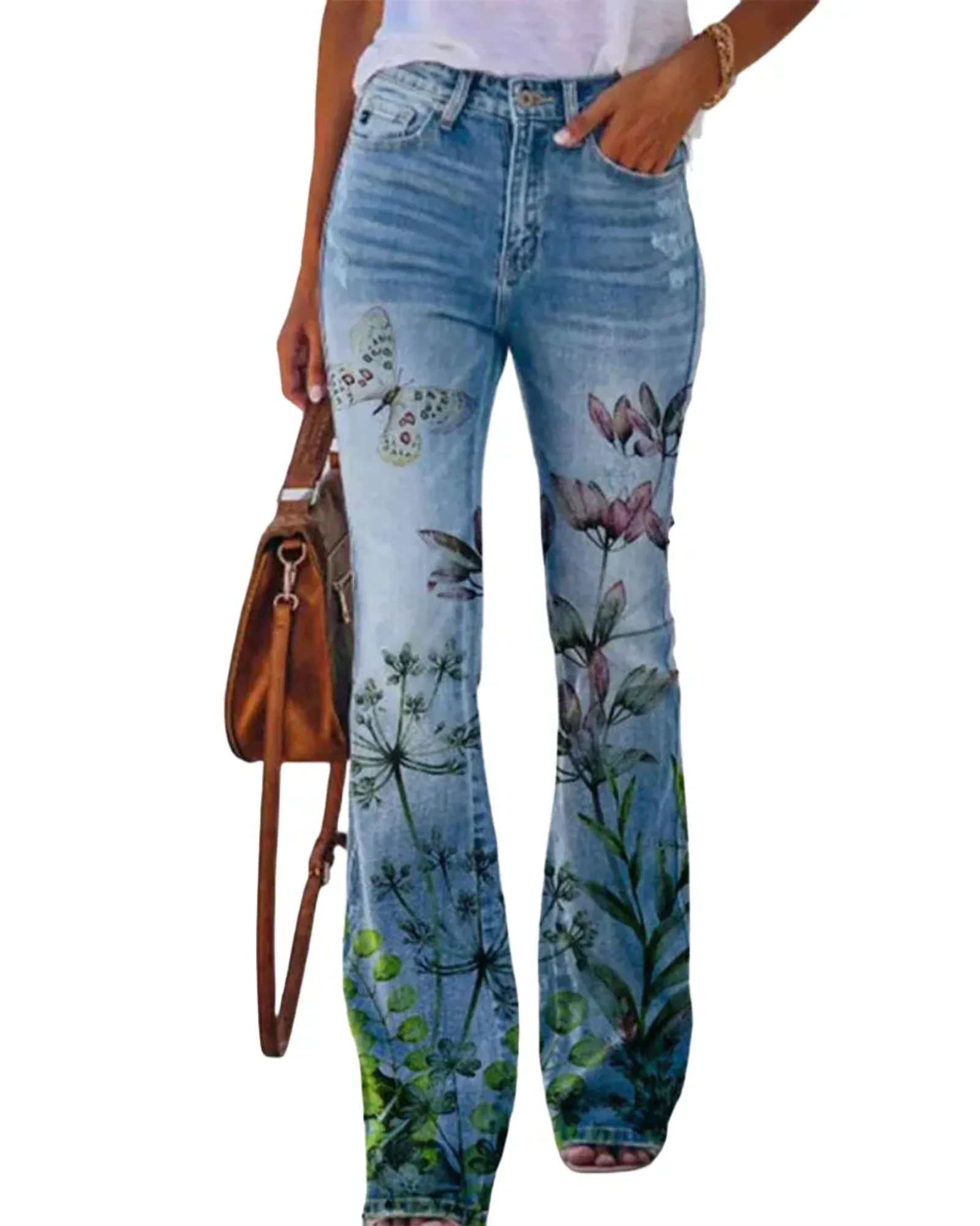 AROSA| Damen Jeans mit Blumenmuster und hohem Bund für Arbeit & Freizeit