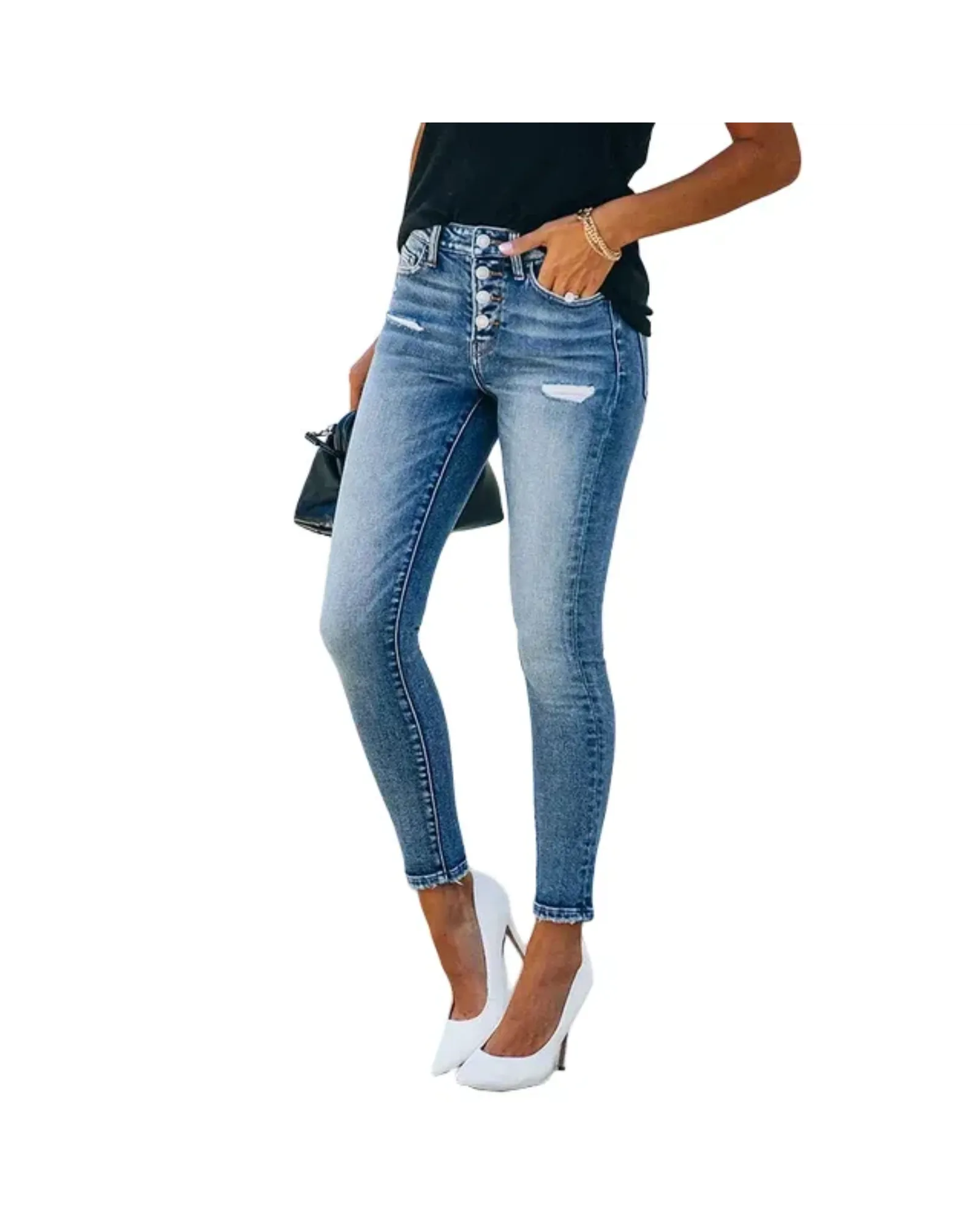 AROSA| Damen Jeans mit dezenten Abriefeffekten und weichem Stoff