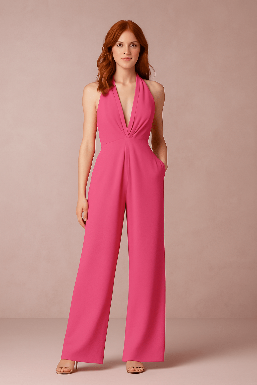 AROSA  | Damen Jumpsuit ärmellos mit tiefem V-Ausschnitt und weitem Bein