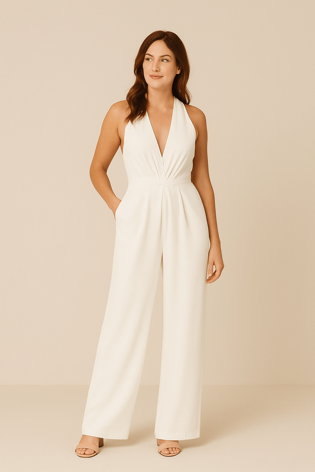 AROSA  | Damen Jumpsuit ärmellos mit tiefem V-Ausschnitt und weitem Bein