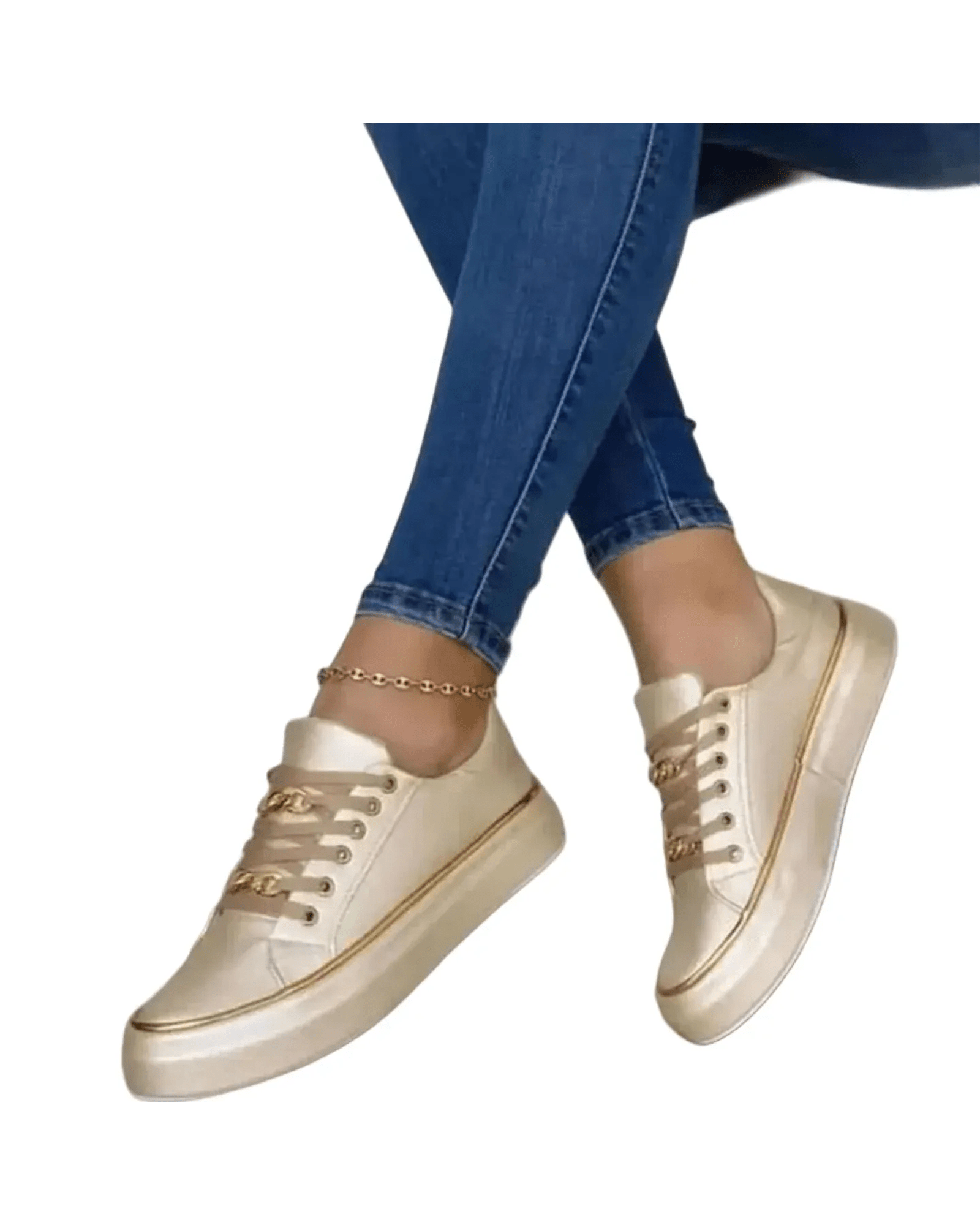 AROSA| Damen Sneaker weiß mit goldfarbenem Akzent für Arbeit & Freizeit