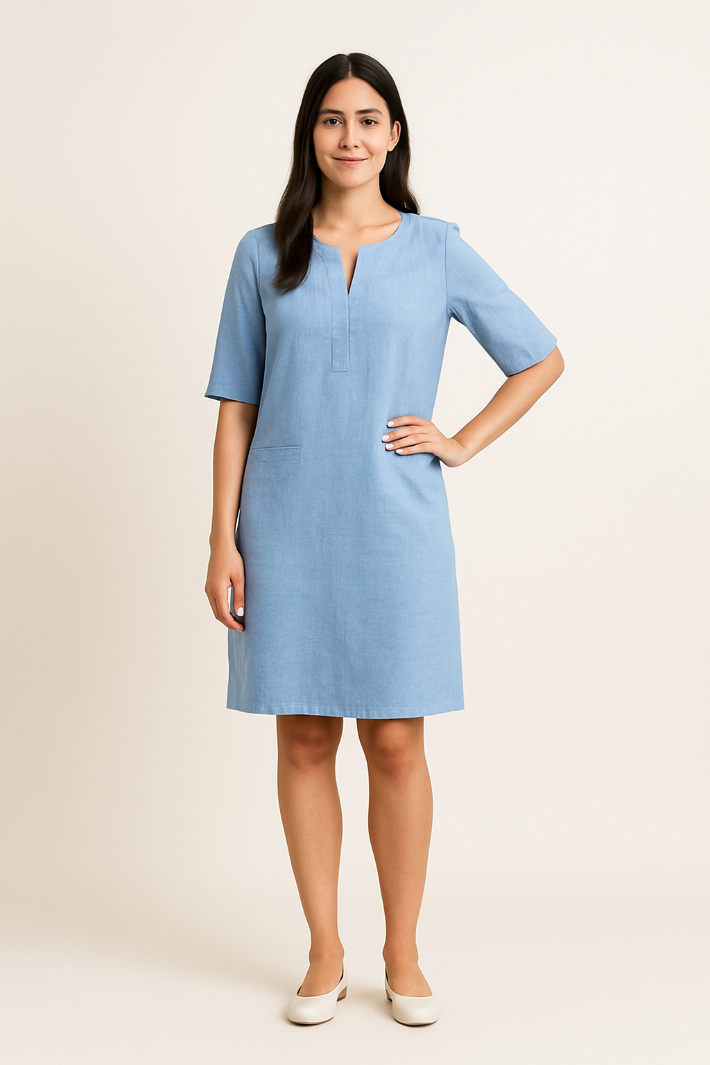 AROSA | Sommerliches Damen Kleid in Leinenoptik mit taillierter Passform luftig & leicht