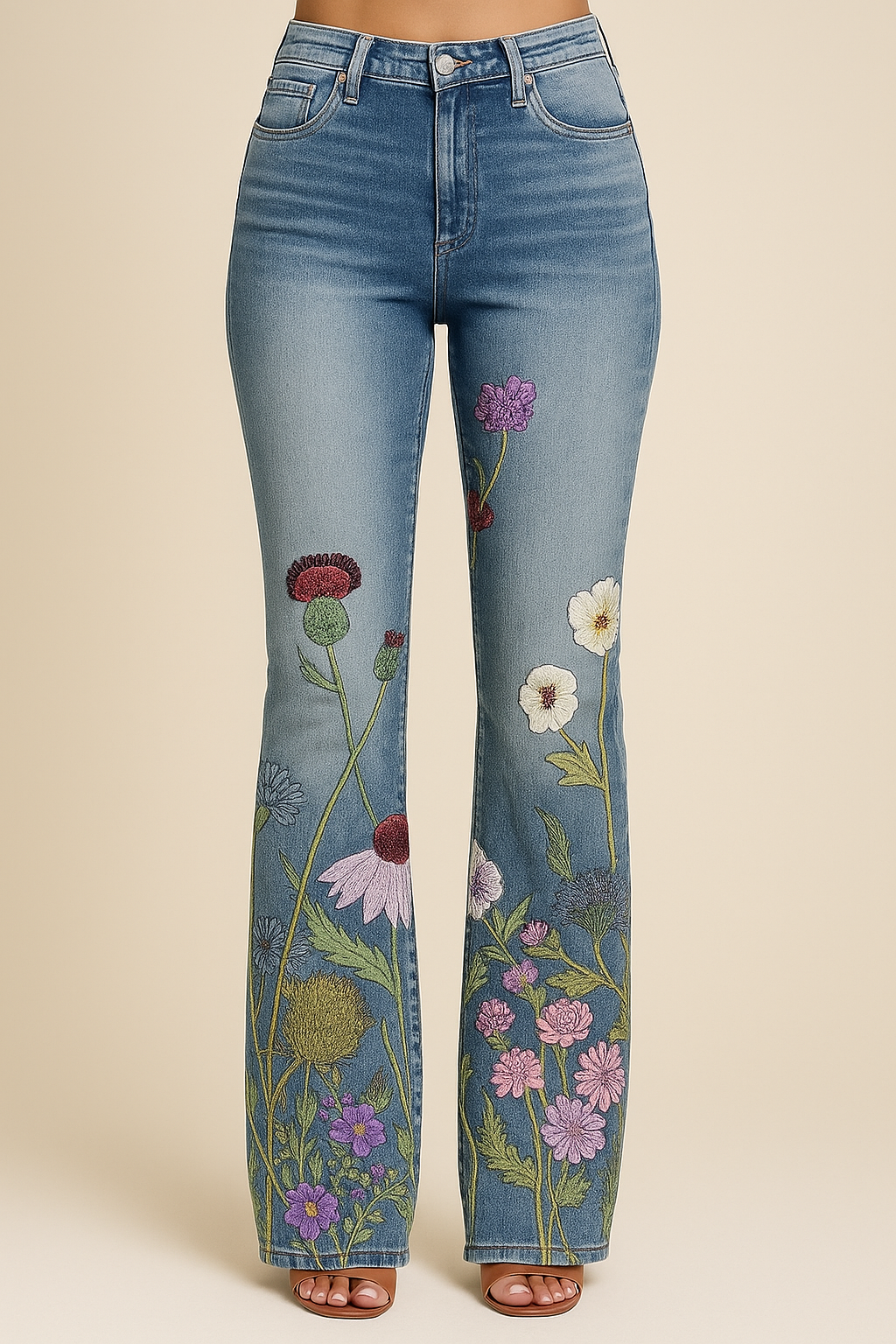 AROSA| Damen Jeans mit Blumenmuster und hohem Bund für Arbeit & Freizeit