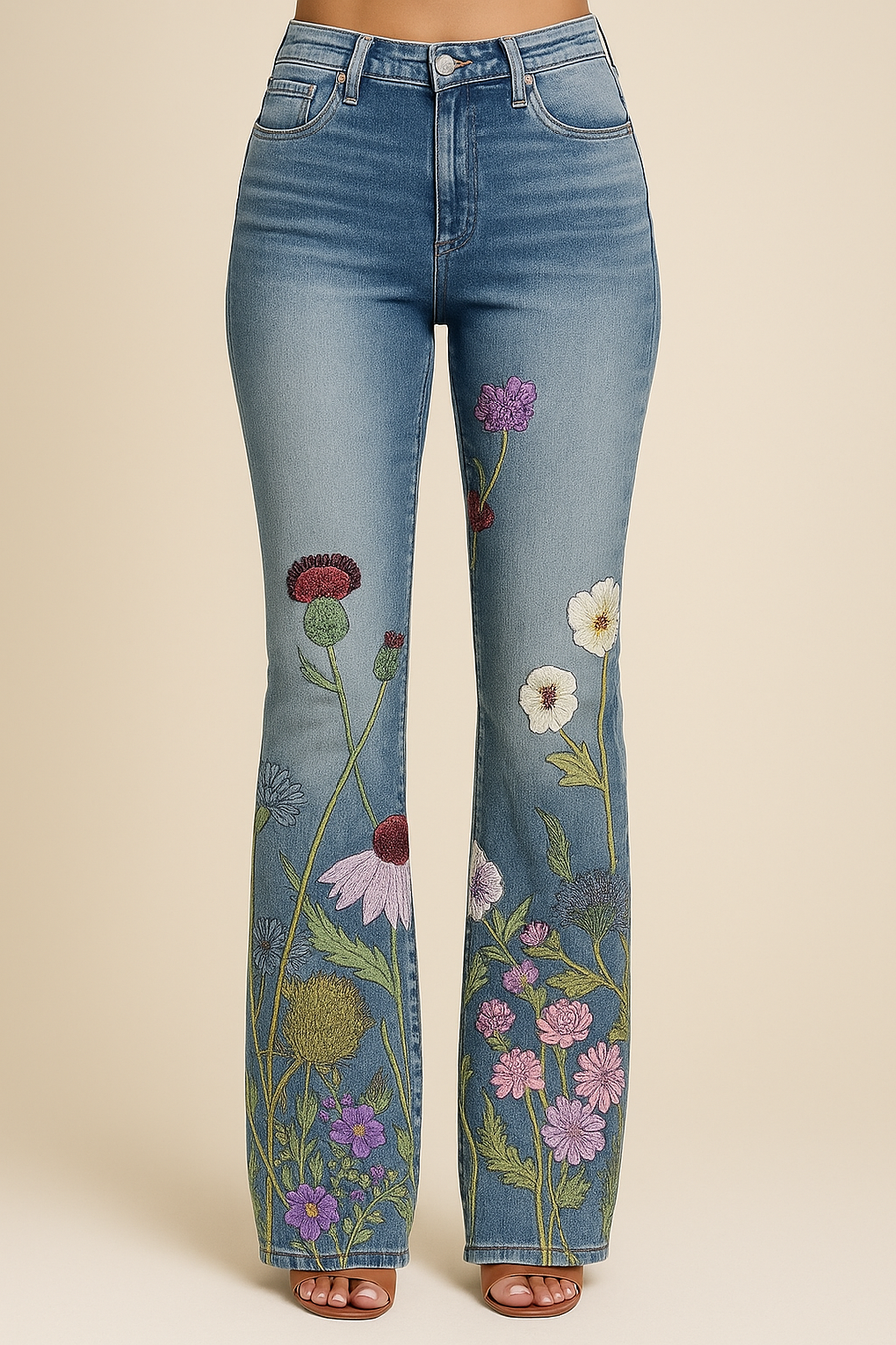 AROSA| Damen Jeans mit Blumenmuster und hohem Bund für Arbeit & Freizeit