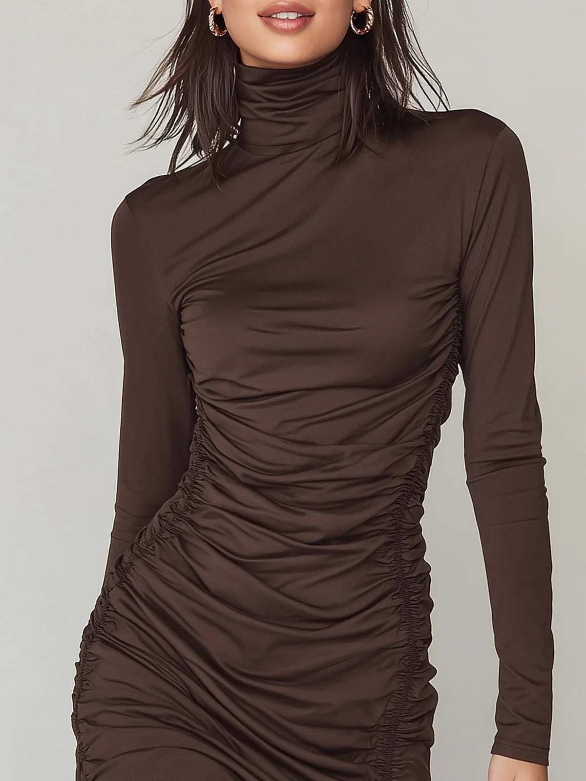 Damen Mini-Kleid Hochgeschlossen – Dunkelbraun