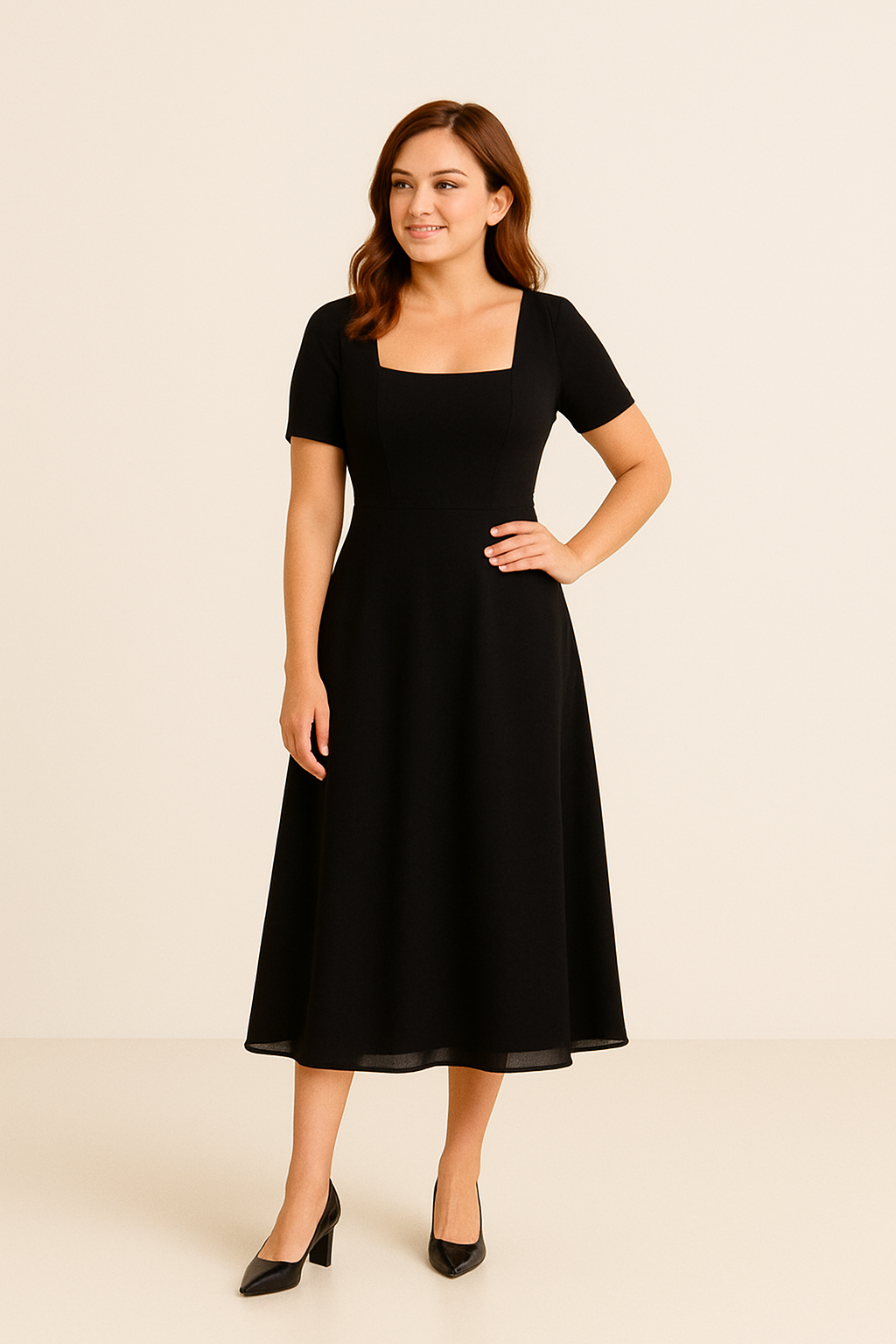 AROSA | Sommerliches Damen A-Linien Midikleid mit eckigem Ausschnitt