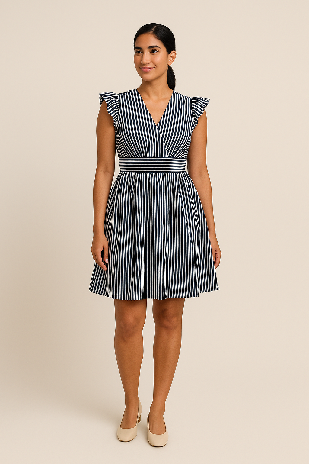 AROSA | Damen Gestreiftes Midikleid mit Volantärmeln luftig & leicht