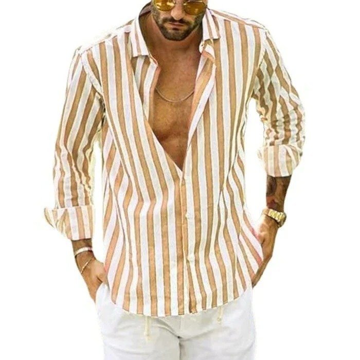 Jacki | Baumwoll-Leinen gestreifte Button-Down Langarm