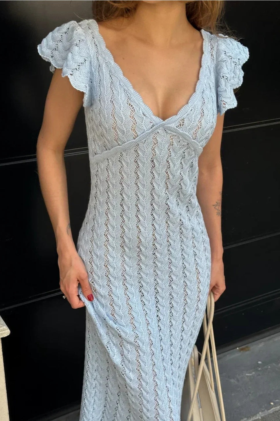 Maxi-Kleid Pastoral – Damen Maxikleid mit Volants & V-Ausschnitt