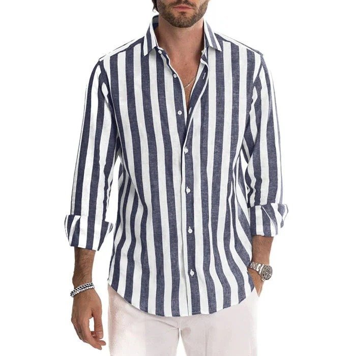 Jacki | Baumwoll-Leinen gestreifte Button-Down Langarm