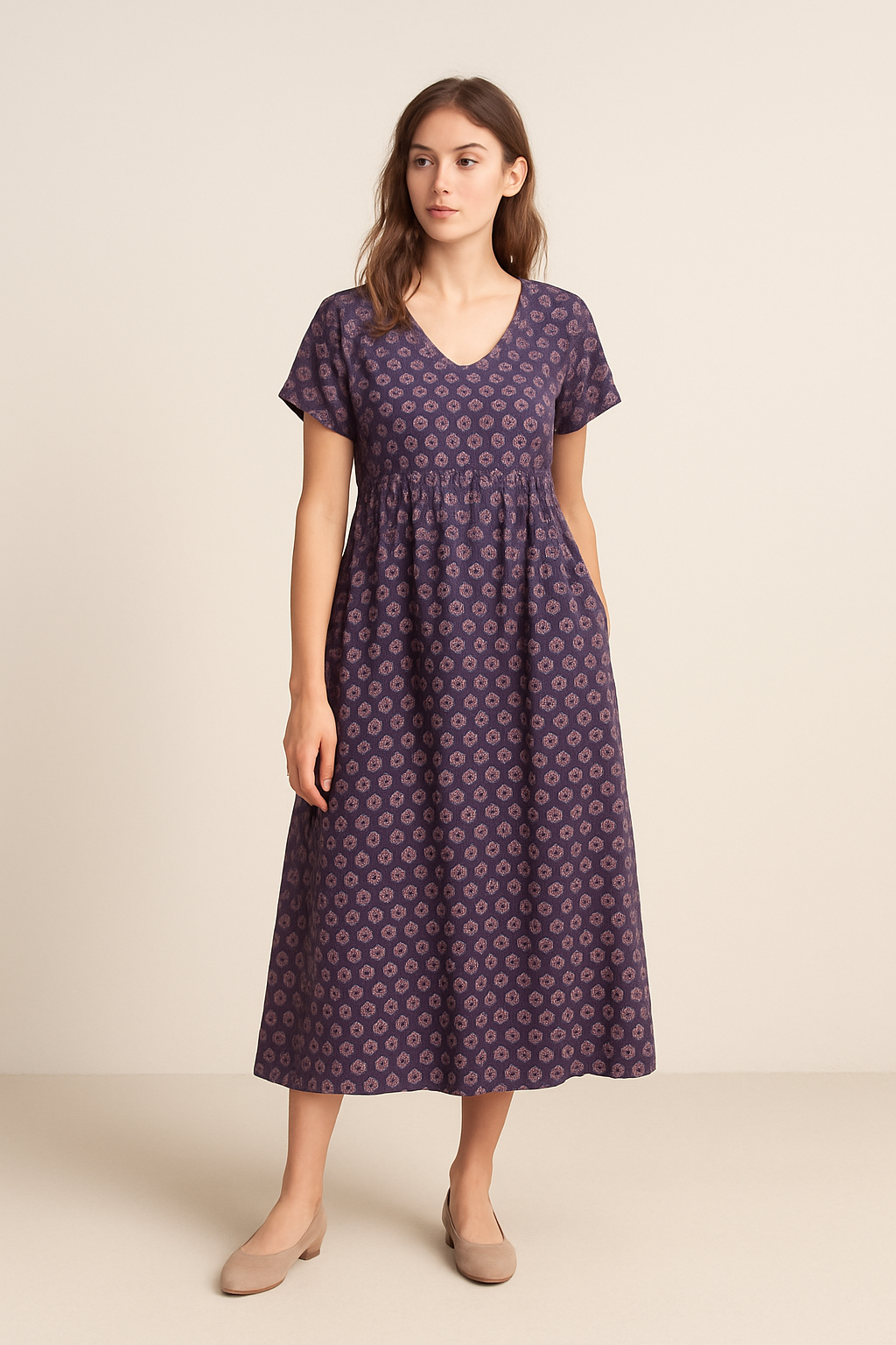 AROSA| Damen Maxikleid mit V-Ausschnitt und Empire-Taille luftig & leicht