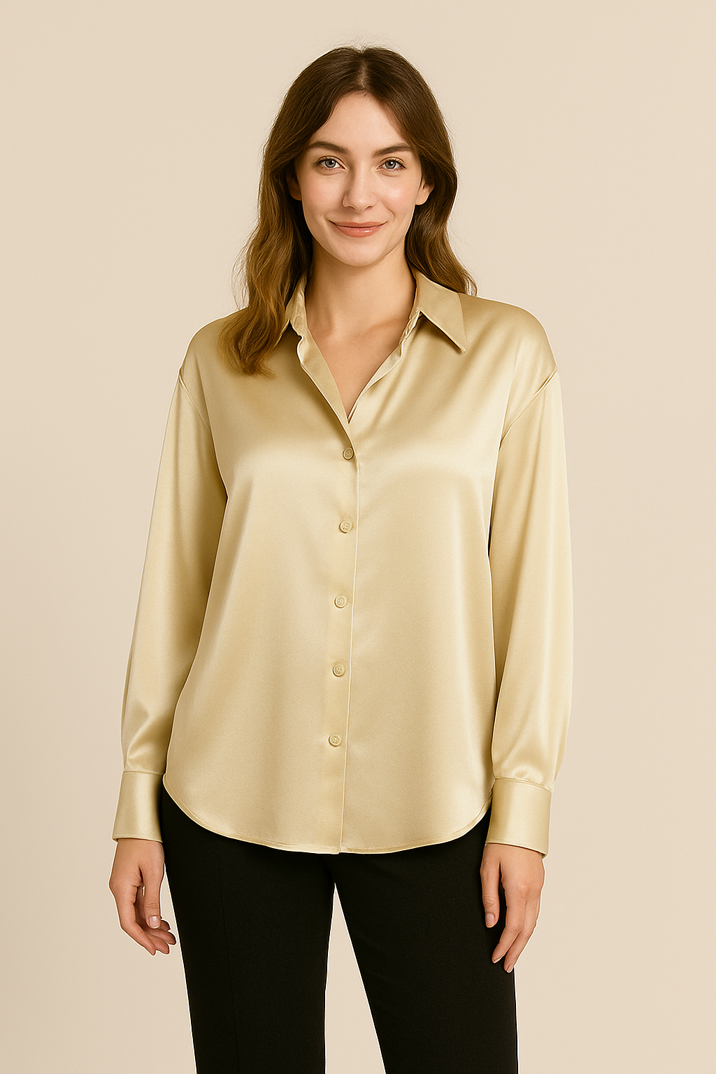 AROSA  | Festliche Damen Bluse mit seidigem Finish und klassischer Knopfleiste