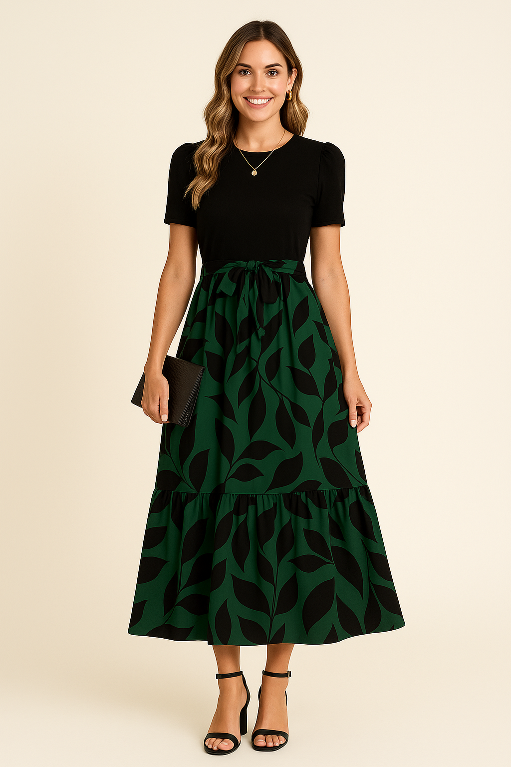 AROSA | Sommerliches Damen Maxikleid mit Puffärmeln und taillierter Passform