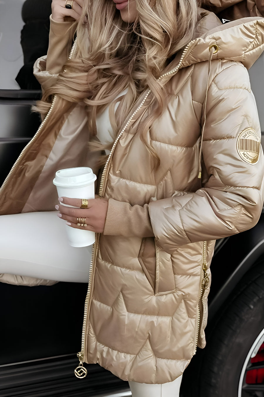 Mageina Eleganter Winter Mantel Mit Kapuze Und Wattierung