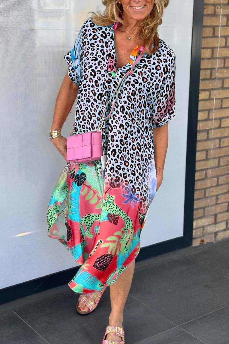 Phoebe - Casual Kleid mit Leopardenmuster und kurzen Ärmeln