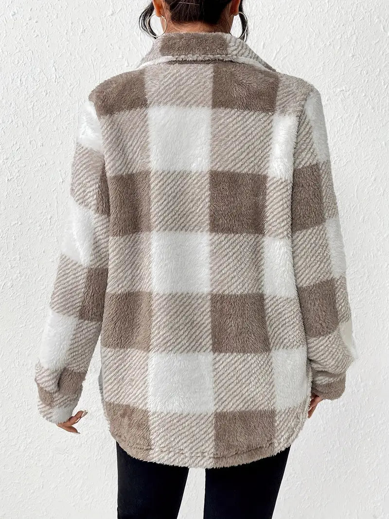 SANDRA - Plaid-Muster Knopf-Front Jacke