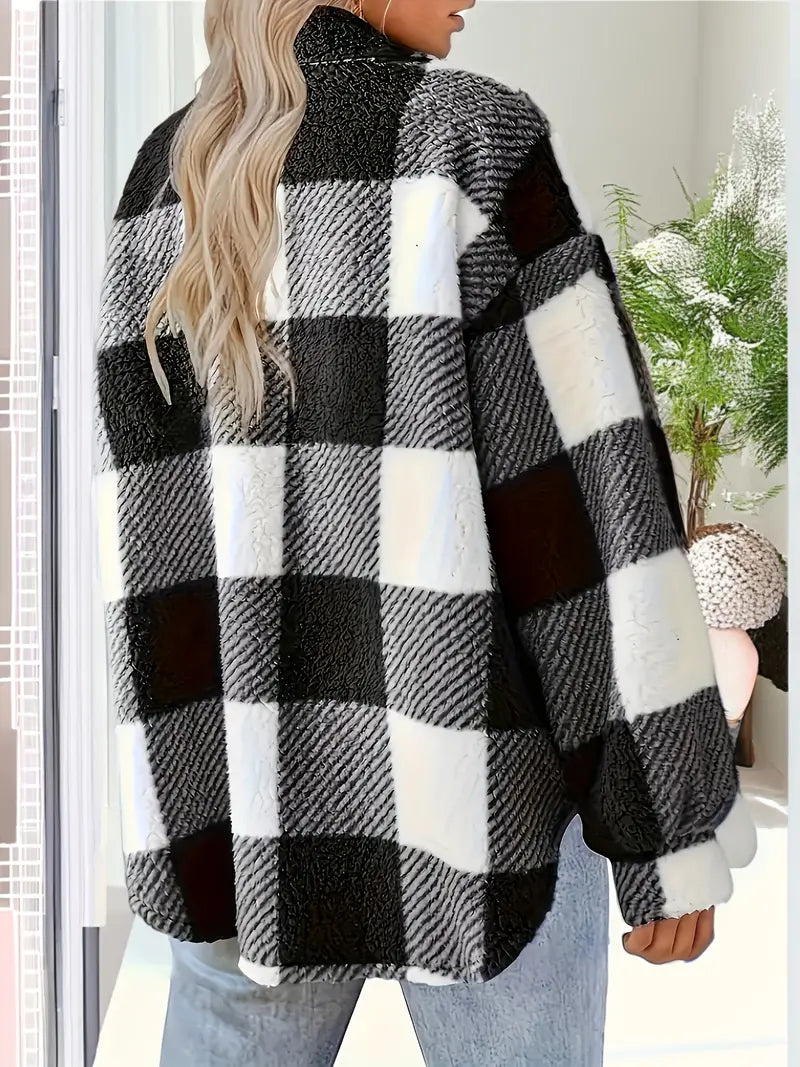 SANDRA - Plaid-Muster Knopf-Front Jacke