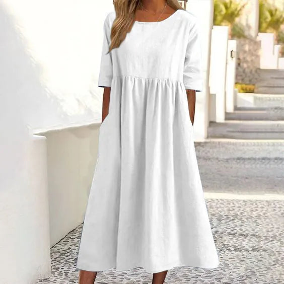 Charlotte - Baumwollkleid mit Rundhalsausschnitt und Taschen