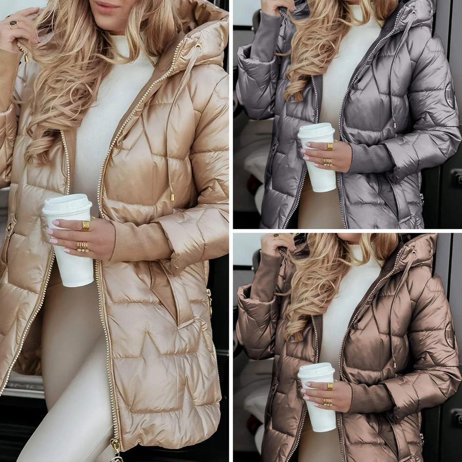 Mageina Eleganter Winter Mantel Mit Kapuze Und Wattierung